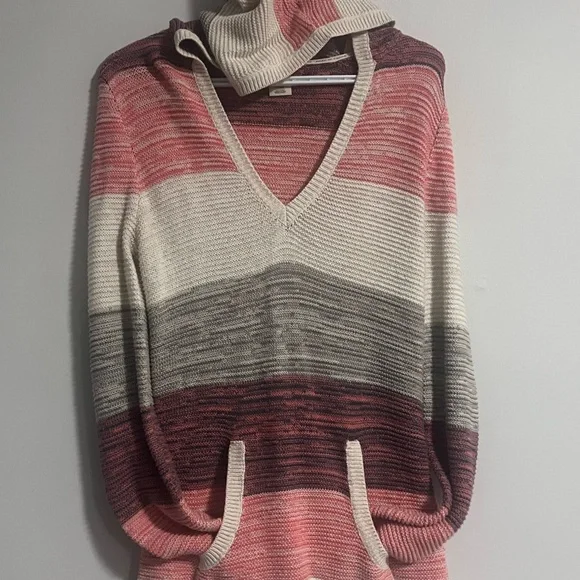Roxy Striped V-Neck Sweater - Pink, Cream, Gray - Picture 4 of 5